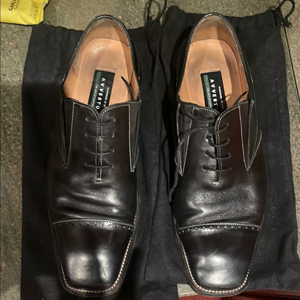 AVVENTURA Men's Black Leather Dress Shoes SZ 12.5. With Dust Bags